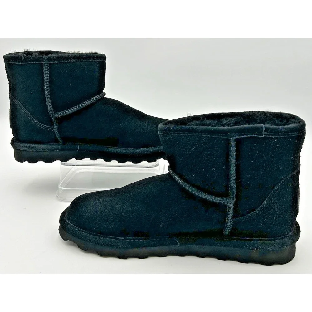Bearpaw Womens Alyssa Boots Size 10 Black Suede Booties Sheepskin Fur Lined New‎
